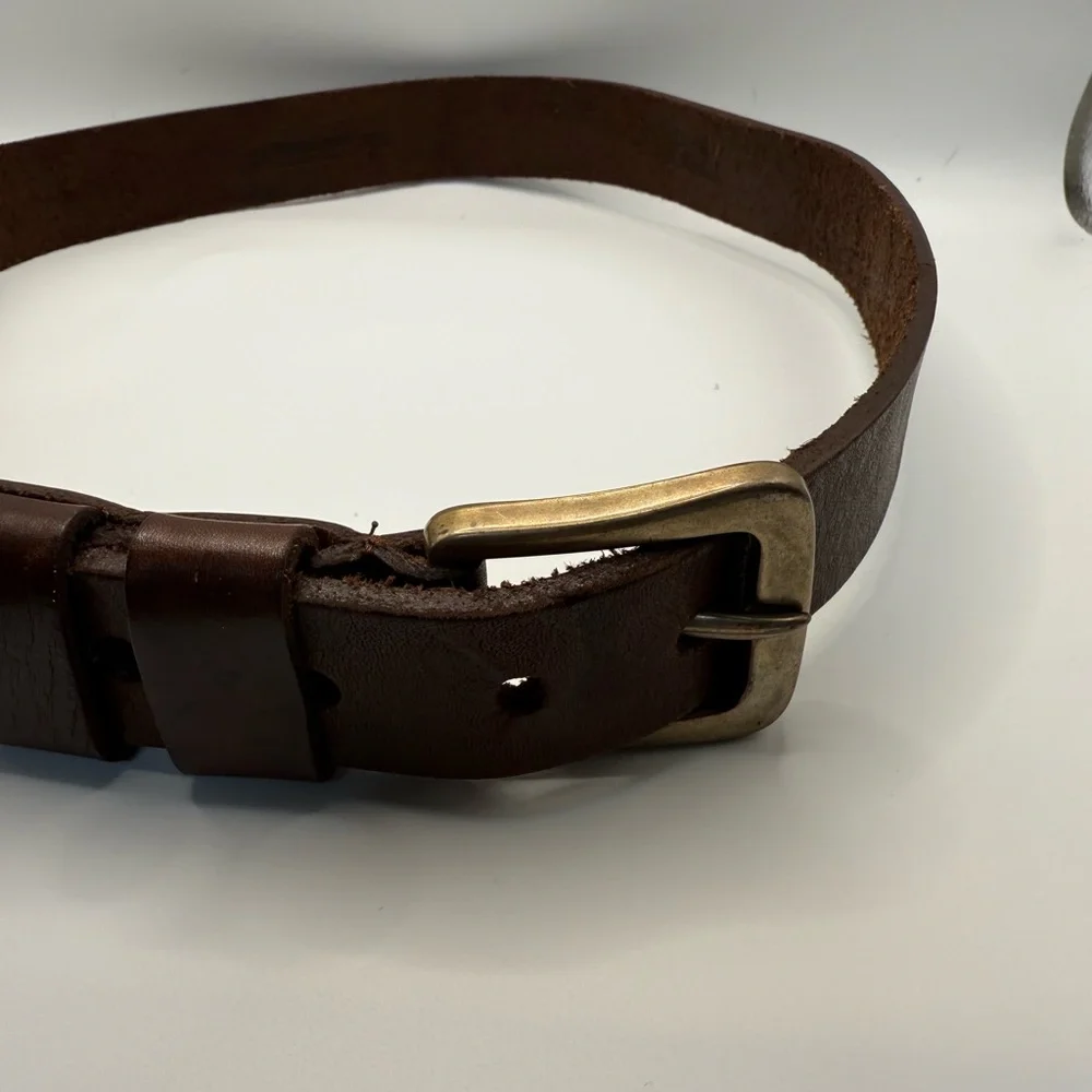 Unbranded Men’s Brown Leather Belt Size 31–33 Solid Brass Buckle Argentina